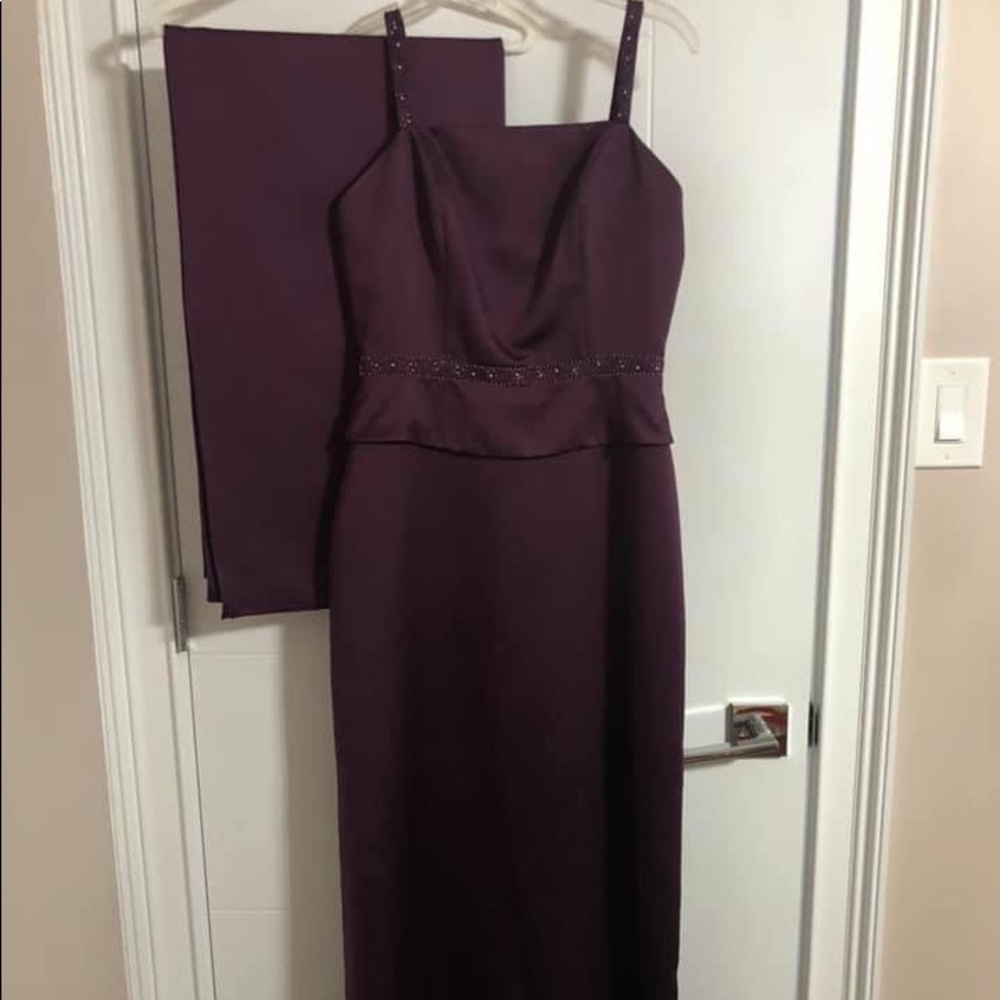 Plum long dress with Shaw